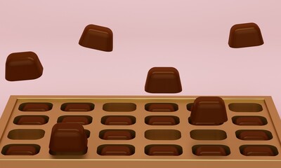 Chocolate candies in a golden box. 3d rendering