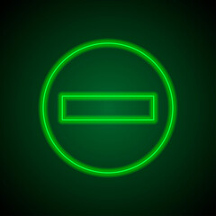 Stop simple icon, vector. Flat desing. Green neon on black background with green light.ai