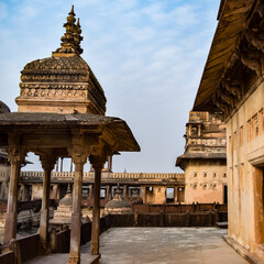 Jahangir Mahal (Orchha Fort) in Orchha, Madhya Pradesh, India, Jahangir Mahal or Orchha Palace is citadel and garrison located in Orchha. Madhya Pradesh. India, Indian Archaeological Sites