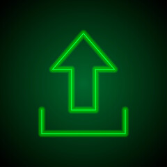 Upload simple icon, vector. Flat desing. Green neon on black background with green light.ai