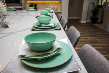 Place Settings On Kitchen Island Counter Top