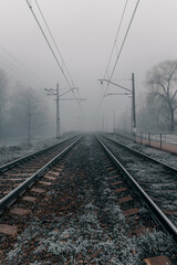 Railroad, railroad tracks stretching into the distance. Foggy weather (1140)