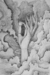 surreal drawing of a hand among clouds