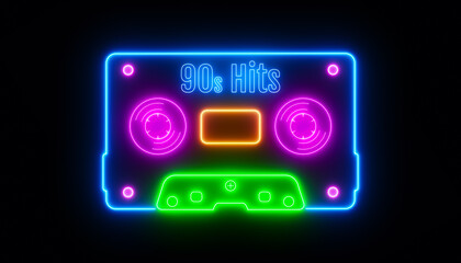 Illustration of an audio cassette in retro neon