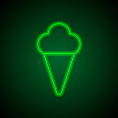 Ice cream simple icon vector. Flat desing. Green neon on black background with green light.ai