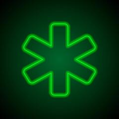Fototapeta premium Medical symbol simple icon vector. Flat desing. Green neon on black background with green light.ai