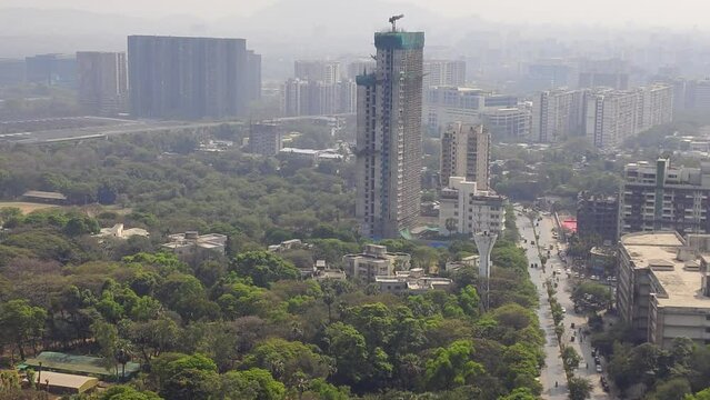 Parel and Lower Parel city scape top view skyline shot for commercial use on social media with building and greenery 