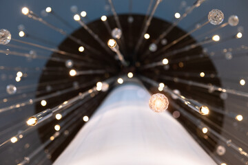 Close-up of many light flexible sticks with light bulbs for interior decoration. Festive...