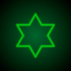 Obraz premium Shield of David simple icon vector. Flat desing. Green neon on black background with green light.ai