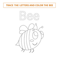 Trace the letters and color the bee.Game for kids.