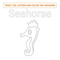 Trace the letters and color the seahorse.Game for kids.