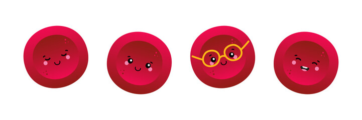Set, collection of cute red blood cells, erythrocytes characters for blood donation, medical and healthcare design. - 486951785