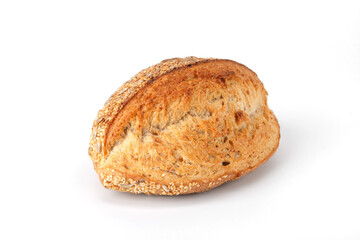 Loaf of bread isolated on white background. Whole bread.Crispy bread roll isolated against white background