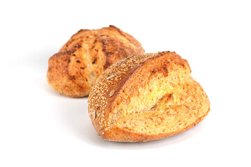 Loaf of bread isolated on white background. Whole bread.Crispy bread roll isolated against white background