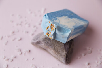 Natural handmade blue soap, mocap, sea salt