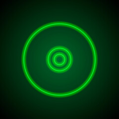 CD DVD simple icon. Flat desing. Green neon on black background with green light