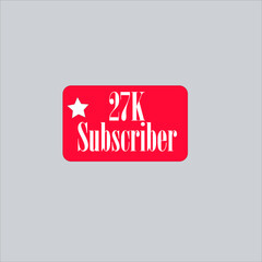 27K subscriber redish white banner, vector art and illustration