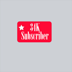 34K subscriber redish white banner, vector art and illustration