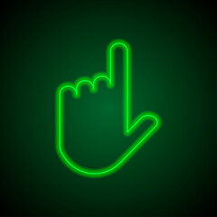 Hand vector simple icon. Flat desing. Green neon on black background with green light