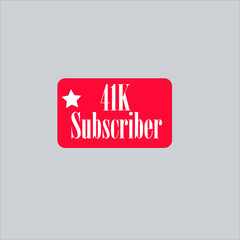 41K subscriber redish white banner, vector art and illustration