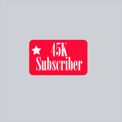 45K subscriber redish white banner, vector art and illustration