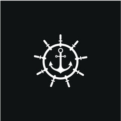 Anchor Steering Wheel Captain Boat Ship Compass Logo Design Inspiration