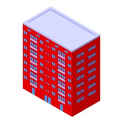 Red multistory building icon isometric vector. City house. Facade construction