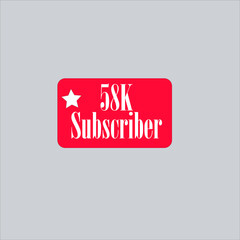 58K subscriber redish white banner, vector art and illustration