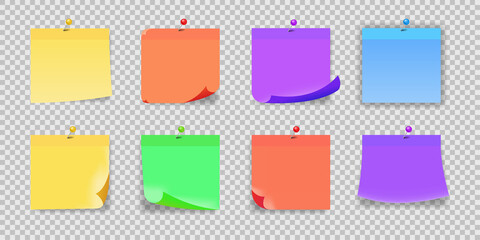 Multicolored, notes, transparent, background. Set, miscellaneous, bent, corners, realistic, business object concept