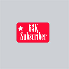 63K subscriber redish white banner, vector art and illustration