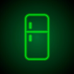 Refrigerator simple icon vector. Flat desing. Green neon on black background with green light