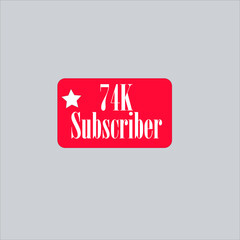 74K subscriber redish white banner, vector art and illustration