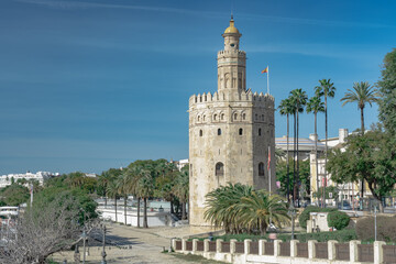 Fototapeta na wymiar View of the Torre del Oro in Seville.