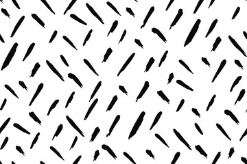 Seamless pattern with ink brush stains. Black spot print on white background. Sketch vector