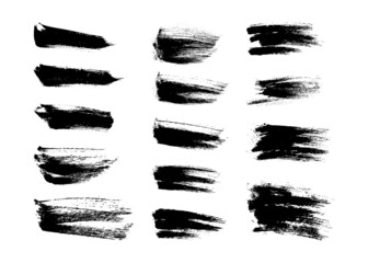 Set of black hand drawn brush strokes