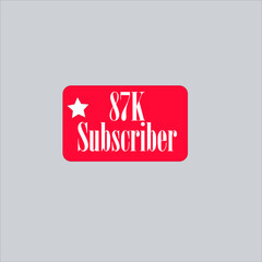 87K subscriber redish white banner, vector art and illustration
