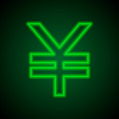 Fototapeta premium Yen simple icon vector. Flat desing. Green neon on black background with green light