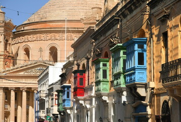 Vintage view of typical buildings balconies in La Valletta