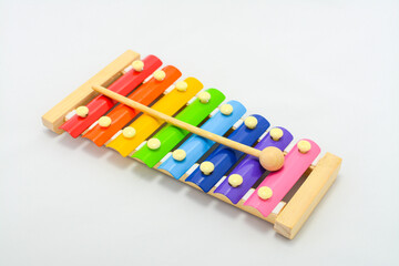 Colorful baby toys made of wood and plastic