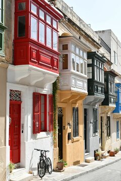 Vintage view of typical buildings balconies in La Valletta