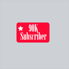 90K subscriber redish white banner, vector art and illustration