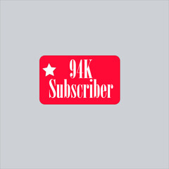 94K subscriber redish white banner, vector art and illustration