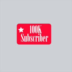 100K subscriber redish white banner, vector art and illustration