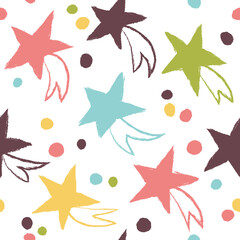 Seamless pattern with multicolored stars. Colorful background. Decorative wallpaper, good for printing. Vector illustration design. Hand drawn overlapping backdrop