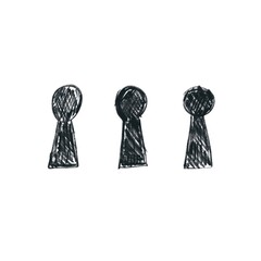 Three black keyholes, an illustration for the design of the meaning of silence, mystery, mystery, inaccessibility, fear, surprise. - obrazy, fototapety, plakaty