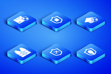 Set Life insurance with shield, Delivery security, Plane, jacket, House and Graduation cap icon. Vector