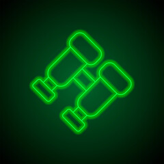 Binoculars simple icon. Flat desing. Green neon on black background with green light.ai
