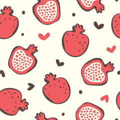 Simple seamless background with lemon, banana, watermelon and pomegranate.