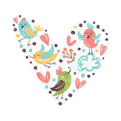 Cute print with heart and birds.