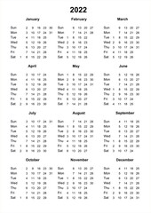 Calendar 2022. Printable calendar for 2022. Minimalist style